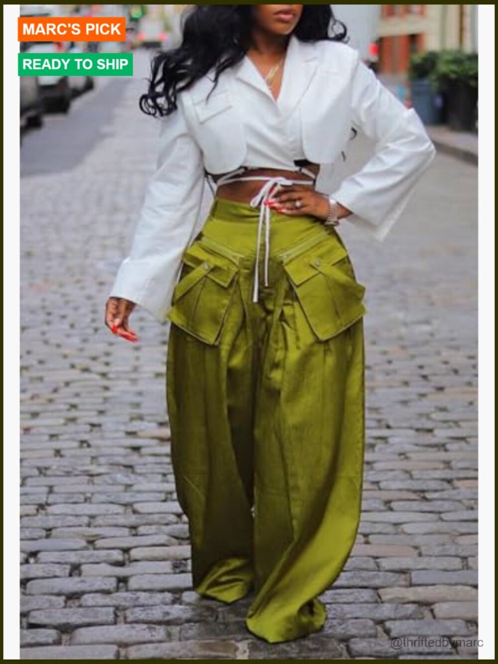 High Waisted Wide Leg Cargo Pants with Pockets - Picture 4 of 7